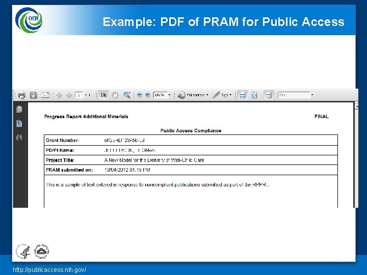 Example: PDF of PRAM for Public Access 30 http: //publicaccess. nih. gov/ 