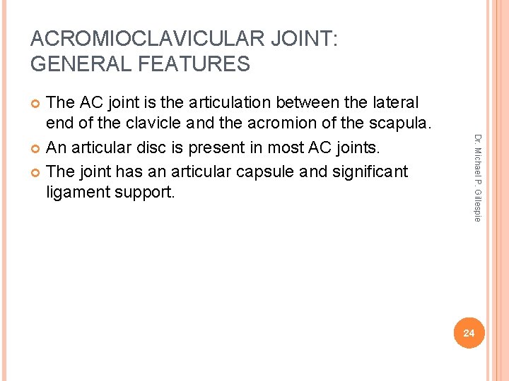 ACROMIOCLAVICULAR JOINT: GENERAL FEATURES The AC joint is the articulation between the lateral end