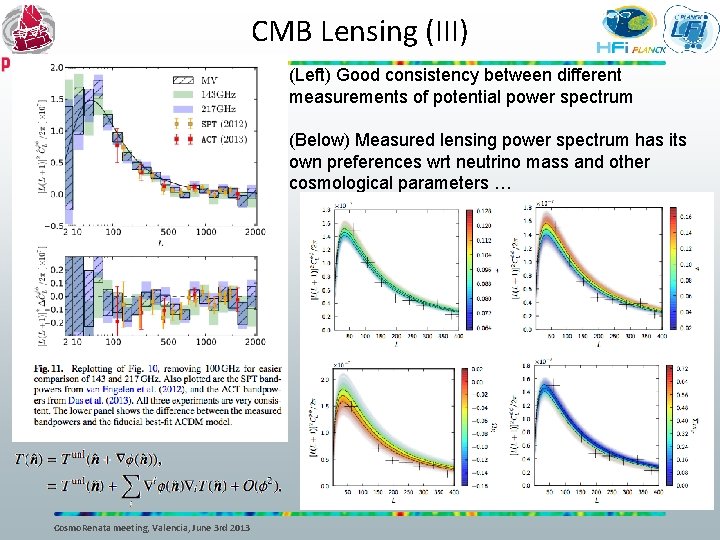 CMB Lensing (III) (Left) Good consistency between different measurements of potential power spectrum (Below)