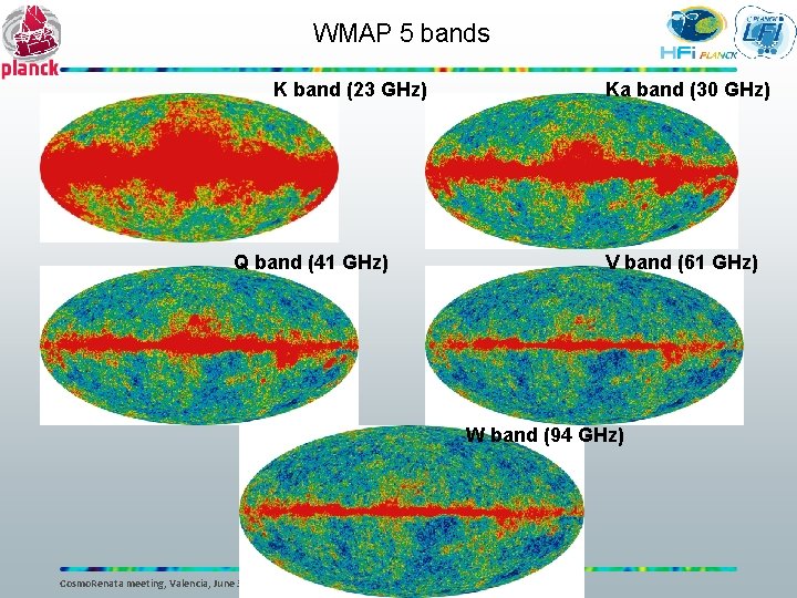 WMAP 5 bands K band (23 GHz) Q band (41 GHz) Ka band (30