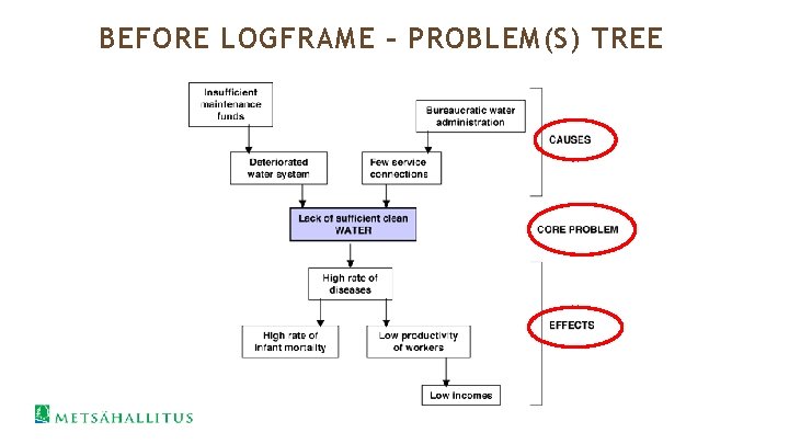 BEFORE LOGFRAME – PROBLEM(S) TREE 
