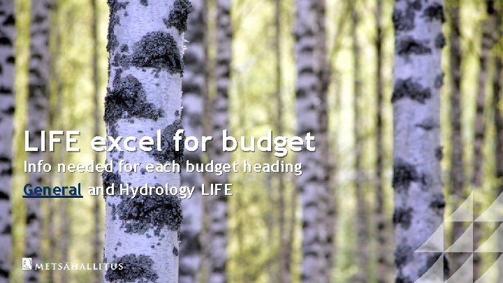 LIFE excel for budget Info needed for each budget heading General and Hydrology LIFE