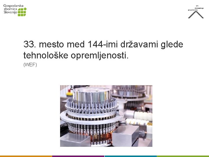 33. mesto med 144 -imi državami glede tehnološke opremljenosti. (WEF) 