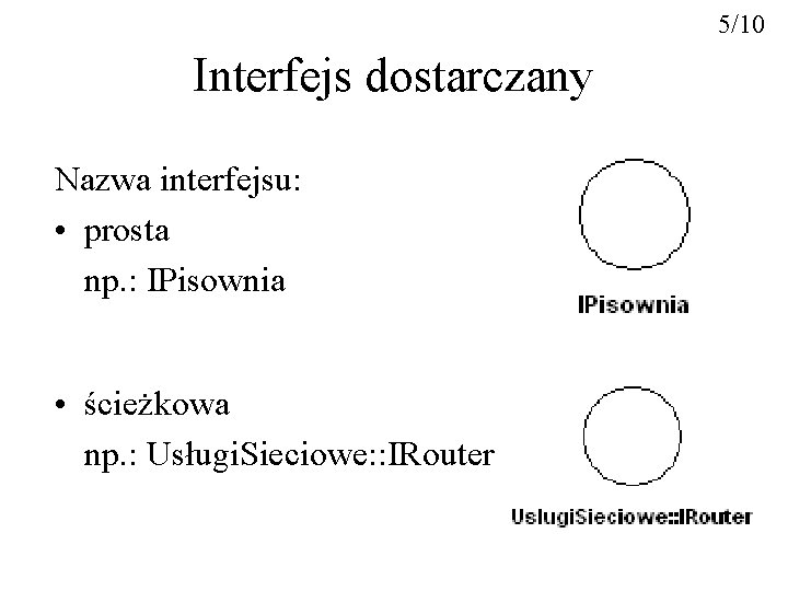 5/10 Interfejs dostarczany Nazwa interfejsu: • prosta np. : IPisownia • ścieżkowa np. :