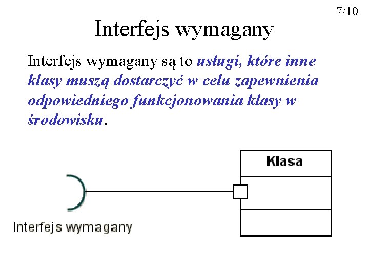 Interfejs wymagany są to usługi, które inne klasy muszą dostarczyć w celu zapewnienia odpowiedniego