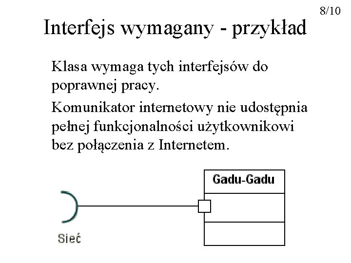 Interfejs wymagany - przykład Klasa wymaga tych interfejsów do poprawnej pracy. Komunikator internetowy nie