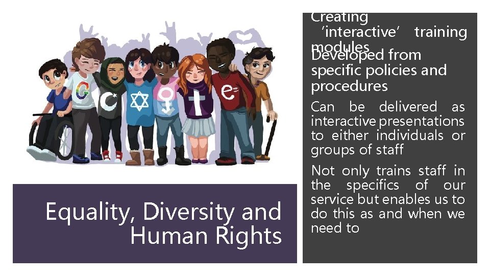 Creating ‘interactive’ training modules Developed from specific policies and procedures Can be delivered as Creating ‘interactive’ training modules Developed from specific policies and procedures Can be delivered as