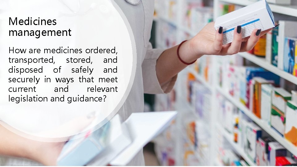 Medicines management How are medicines ordered, transported, stored, and disposed of safely and securely Medicines management How are medicines ordered, transported, stored, and disposed of safely and securely