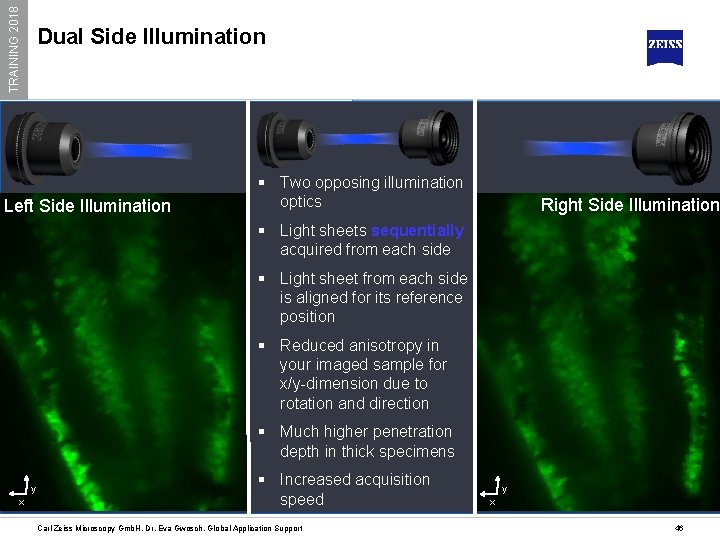 TRAINING 2018 Dual Side Illumination Left Side Illumination § Two opposing illumination optics Right