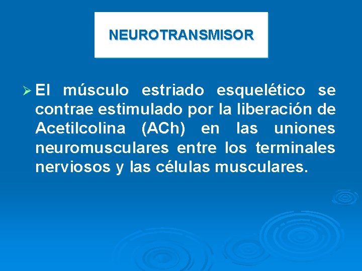 NEUROTRANSMISOR Ø El músculo estriado esquelético se contrae estimulado por la liberación de Acetilcolina
