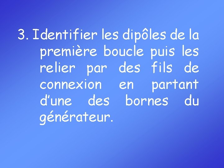 3. Identifier les dipôles de la première boucle puis les relier par des fils