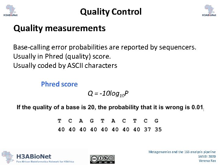 Quality Control Quality measurements Base-calling error probabilities are reported by sequencers. Usually in Phred Quality Control Quality measurements Base-calling error probabilities are reported by sequencers. Usually in Phred