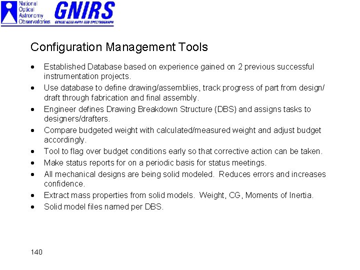Configuration Management Tools · · · · · 140 Established Databased on experience gained