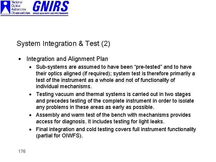 System Integration & Test (2) · Integration and Alignment Plan · Sub-systems are assumed