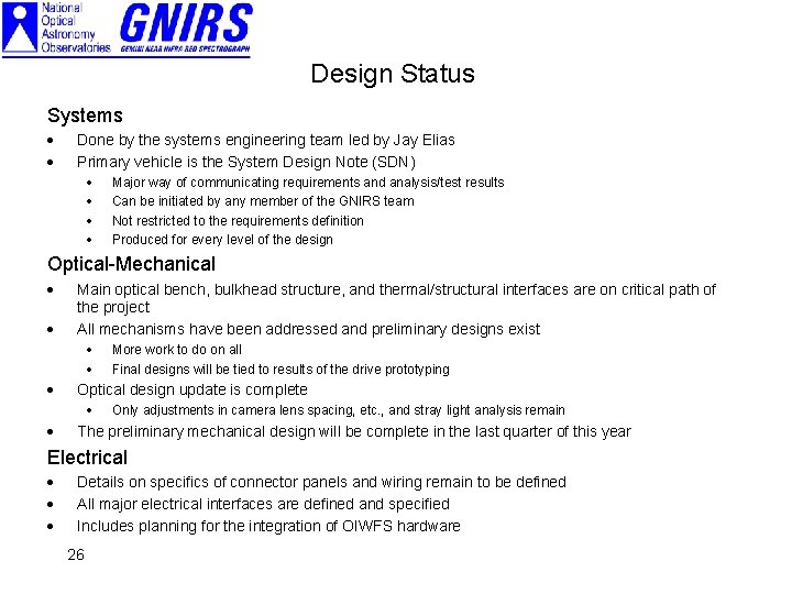 Design Status Systems · · Done by the systems engineering team led by Jay