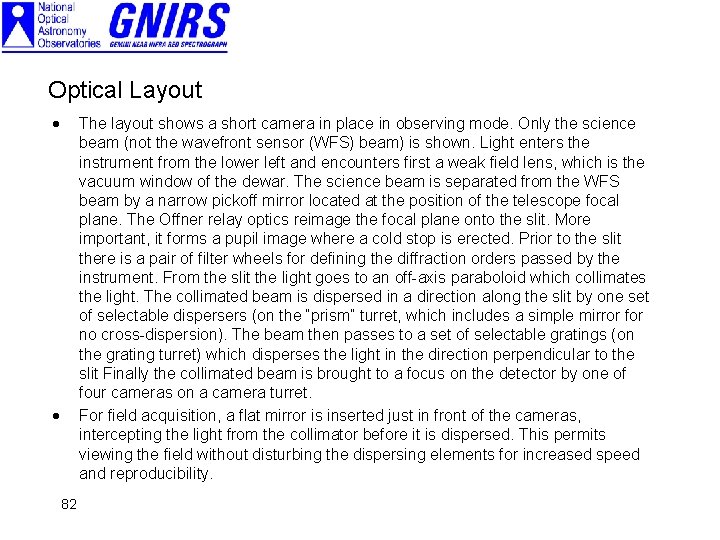 Optical Layout · The layout shows a short camera in place in observing mode.