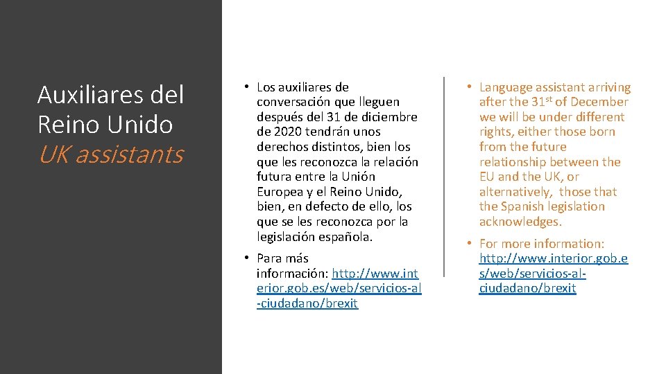 Auxiliares del Reino Unido UK assistants • Los auxiliares de conversación que lleguen después