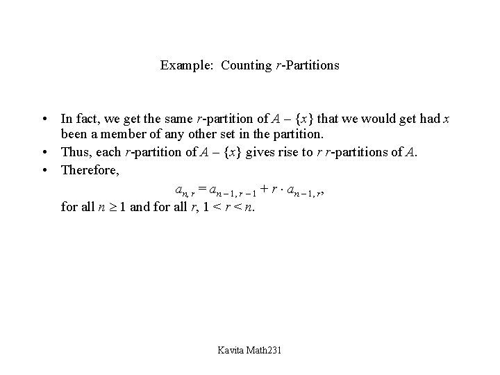 Example: Counting r-Partitions • In fact, we get the same r-partition of A –