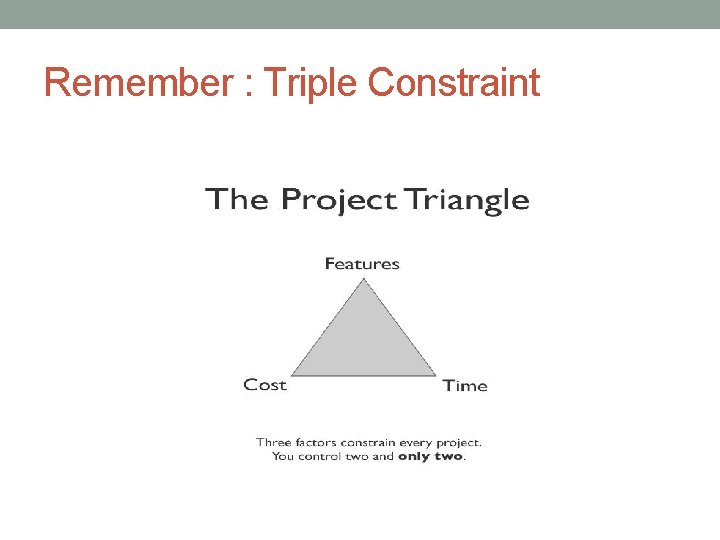Remember : Triple Constraint 