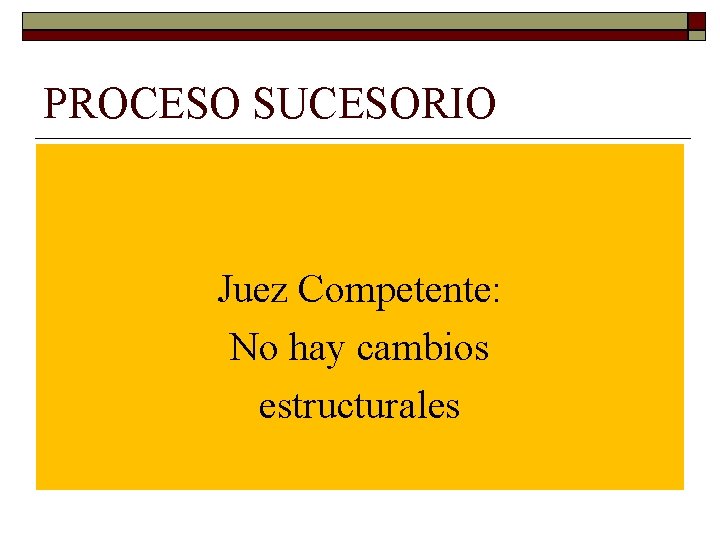 PROCESO SUCESORIO Juez Competente: No hay cambios estructurales PROCESO SUCESORIO Juez Competente: No hay cambios estructurales