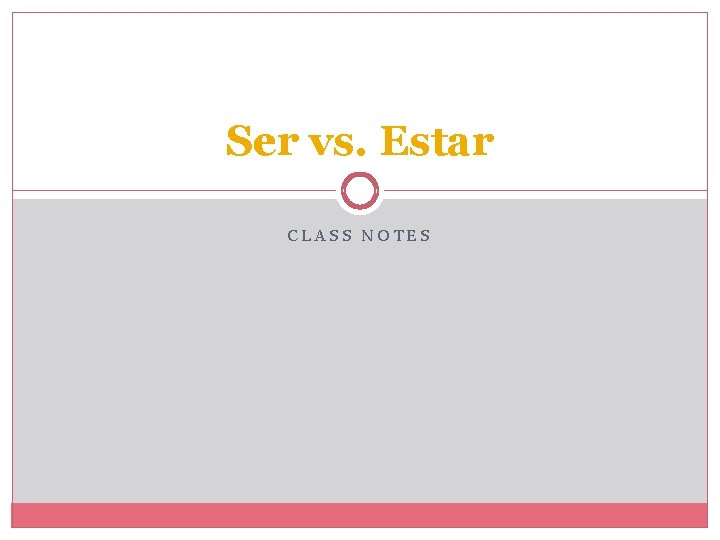 Ser vs. Estar CLASS NOTES 