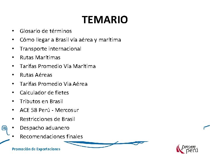 TEMARIO • • • • Glosario de términos Cómo llegar a Brasil vía aérea