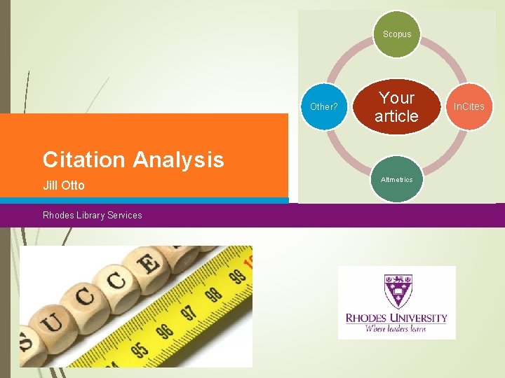 Scopus Other? Your article Citation Analysis Jill Otto Rhodes Library Services Altmetrics In. Cites