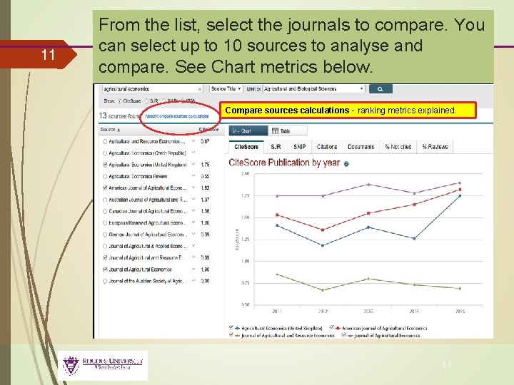 11 From the list, select the journals to compare. You can select up to