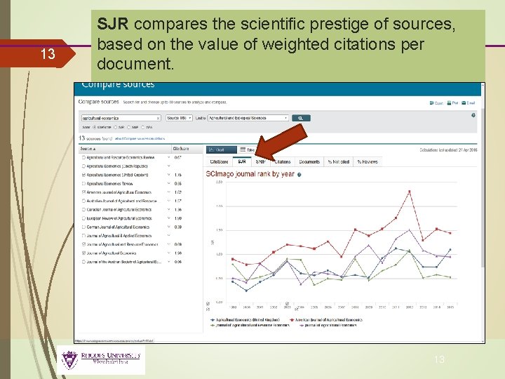 13 SJR compares the scientific prestige of sources, based on the value of weighted