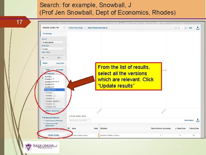 Search: for example, Snowball, J (Prof Jen Snowball, Dept of Economics, Rhodes) 17 From