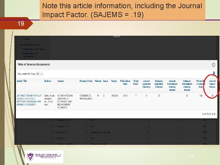 Note this article information, including the Journal Impact Factor. (SAJEMS =. 19) 19 19