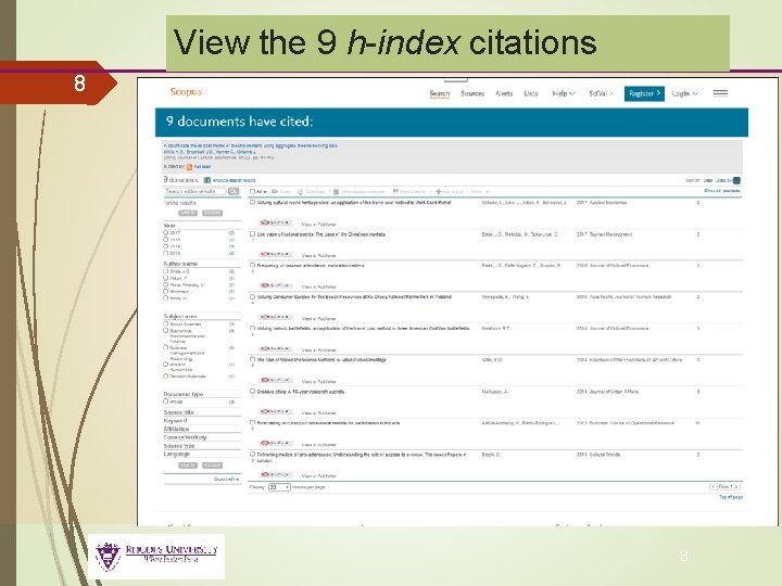 View the 9 h-index citations 8 8 
