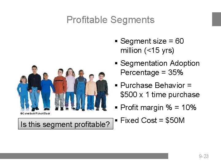 Profitable Segments § Segment size = 60 million (<15 yrs) § Segmentation Adoption Percentage
