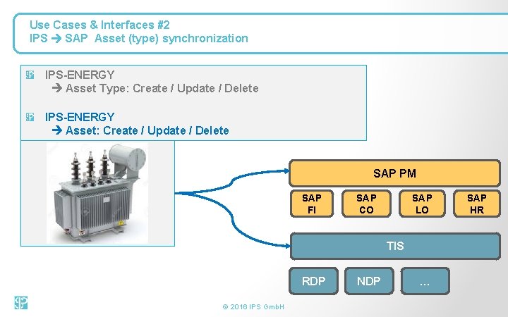 Use Cases & Interfaces #2 IPS SAP Asset (type) synchronization IPS-ENERGY Asset Type: Create