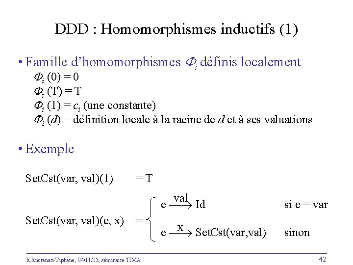 DDD : Homomorphismes inductifs (1) • Famille d’homomorphismes i définis localement i (0) =