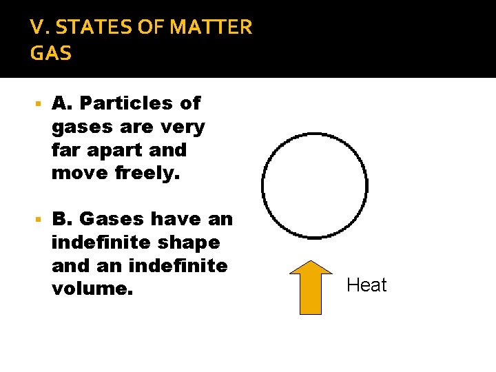 V. STATES OF MATTER GAS A. Particles of gases are very far apart and