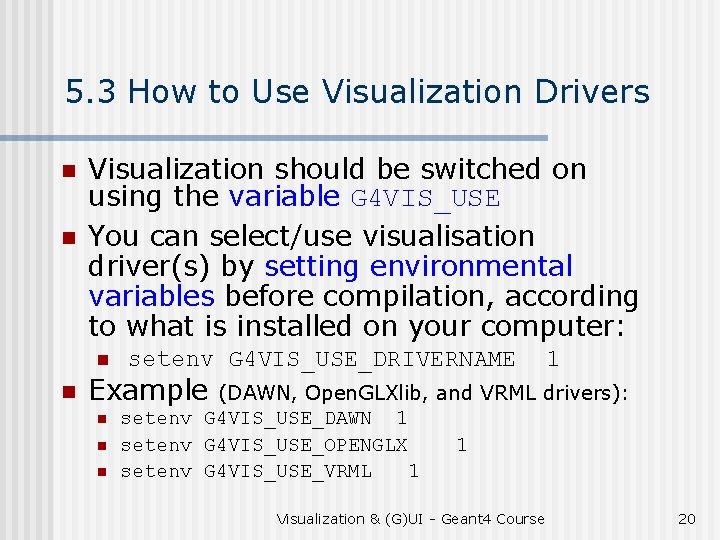 5. 3 How to Use Visualization Drivers n n Visualization should be switched on