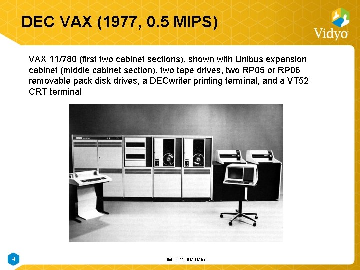 DEC VAX (1977, 0. 5 MIPS) VAX 11/780 (first two cabinet sections), shown with DEC VAX (1977, 0. 5 MIPS) VAX 11/780 (first two cabinet sections), shown with