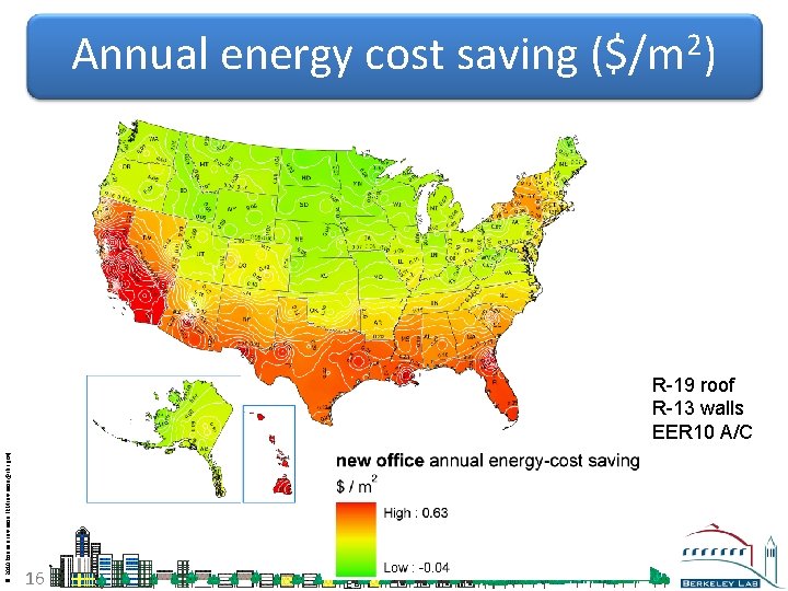 Annual energy cost saving ($/m 2) © 2010 Ronnen Levinson (RMLevinson@LBL. gov) R-19 roof