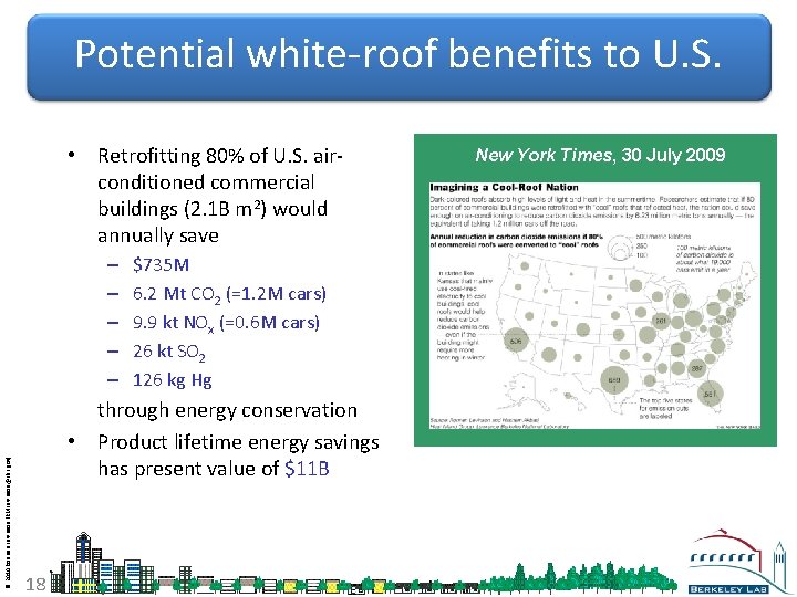 Potential white-roof benefits to U. S. • Retrofitting 80% of U. S. airconditioned commercial