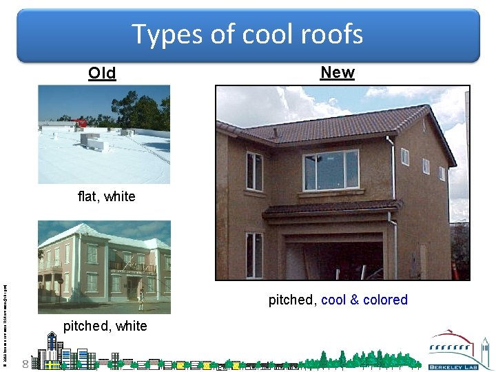 Types of cool roofs Old New © 2010 Ronnen Levinson (RMLevinson@LBL. gov) flat, white
