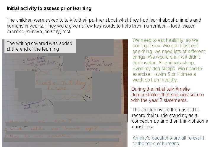 Initial activity to assess prior learning The children were asked to talk to their