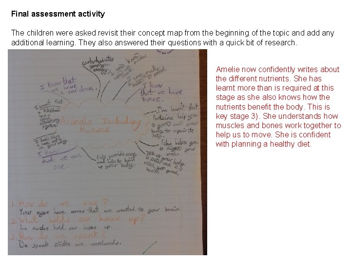 Final assessment activity The children were asked revisit their concept map from the beginning