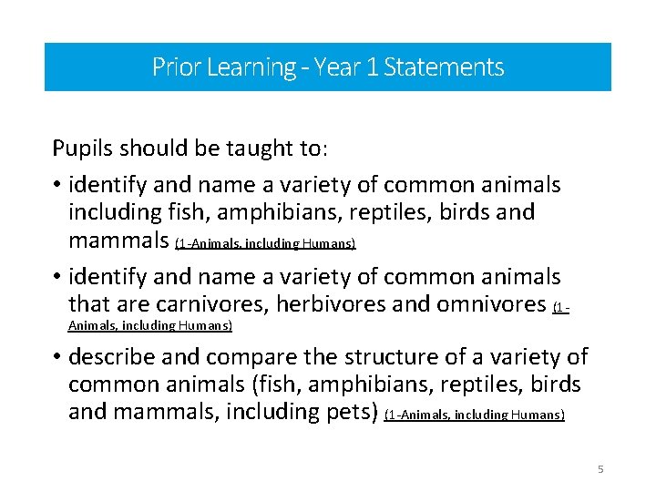 Prior Learning - Year 1 Statements Pupils should be taught to: • identify and