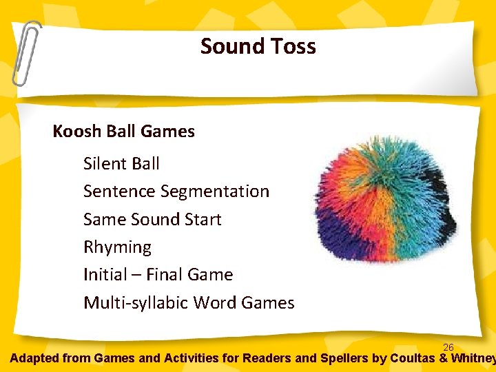 Sound Toss Koosh Ball Games Silent Ball Sentence Segmentation Same Sound Start Rhyming Initial