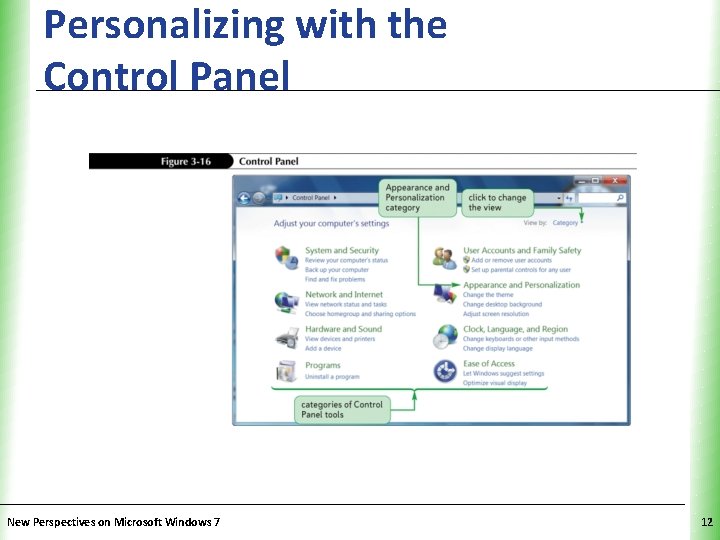 Personalizing with the Control Panel New Perspectives on Microsoft Windows 7 XP 12 