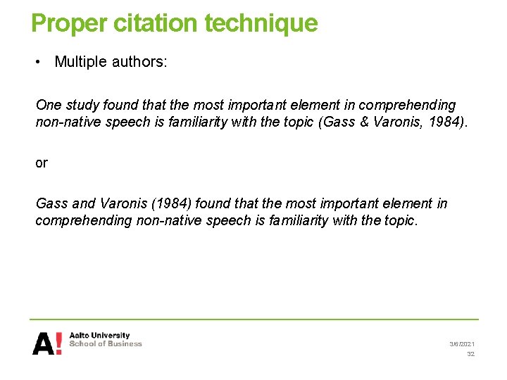 Proper citation technique • Multiple authors: One study found that the most important element Proper citation technique • Multiple authors: One study found that the most important element