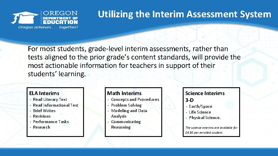 Utilizing the Interim Assessment System For most students, grade-level interim assessments, rather than tests