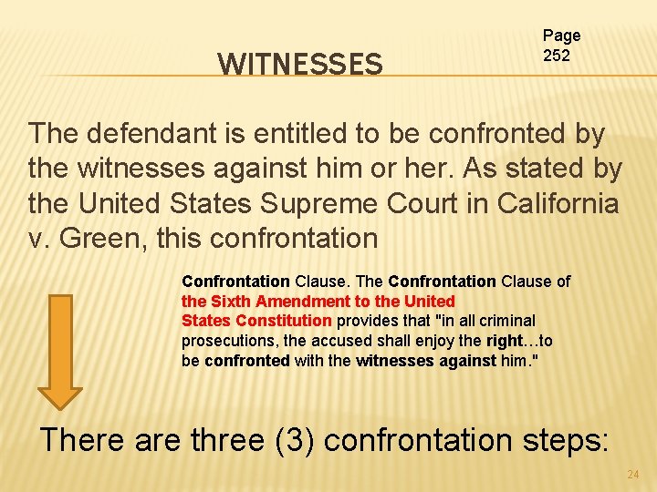 WITNESSES Page 252 The defendant is entitled to be confronted by the witnesses against