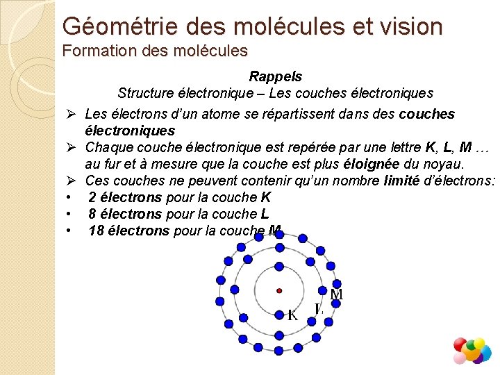 Géométrie des molécules et vision Formation des molécules Ø Ø Ø • • •